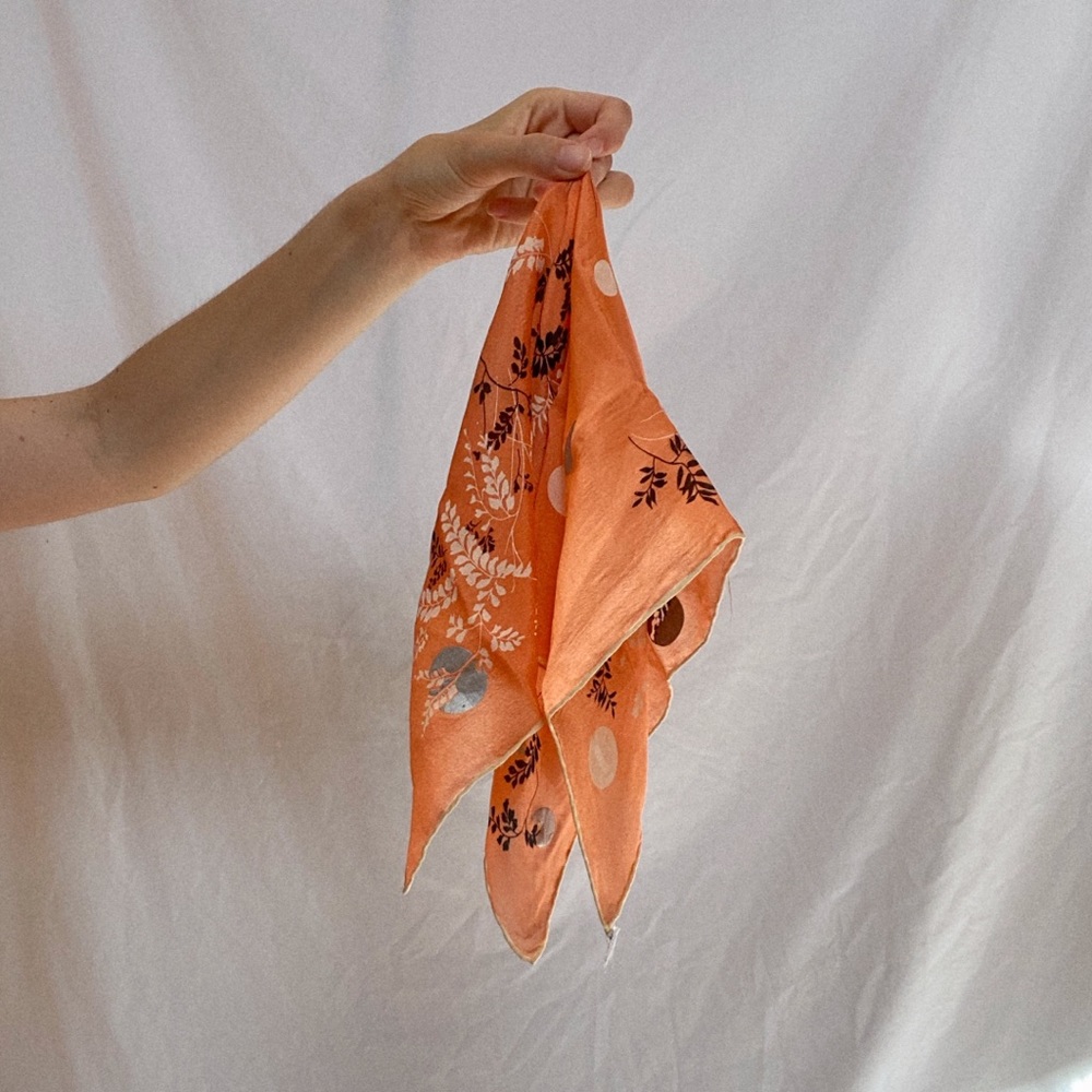 Vintage Pure Silk Petite Orange Japanese Scarf